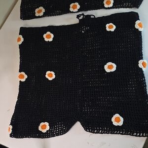 Nasty Gal Black Crochet Shorts with Daisy Details